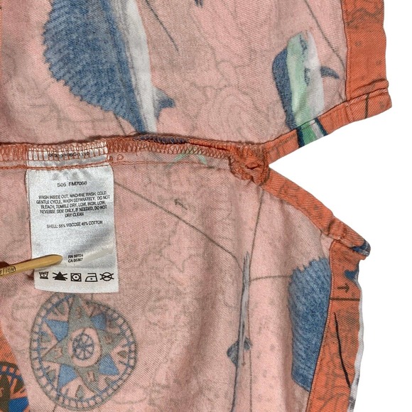 COLUMBIA Large Shirt Fish Print Button-Up Short Sleeve orange Sailfish Barracuda - Picture 7 of 9